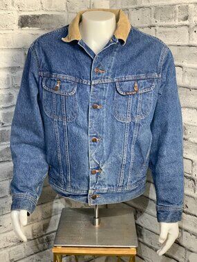 Vintage Denver Hayes Sherpa Lined Denim Trucker Jacket Mens 42 Corduroy Collar